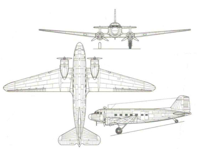 里-2运输机三视图1950年3月,中苏民航股份公司成立全部装备里-2飞机