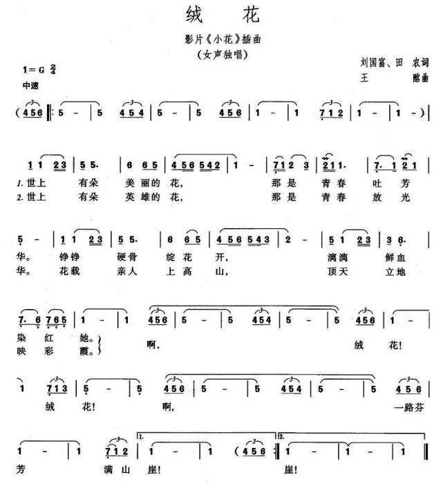 《绒花》歌词作词:凯传 作曲:王酩世上有朵美丽的花那是青春吐芳华