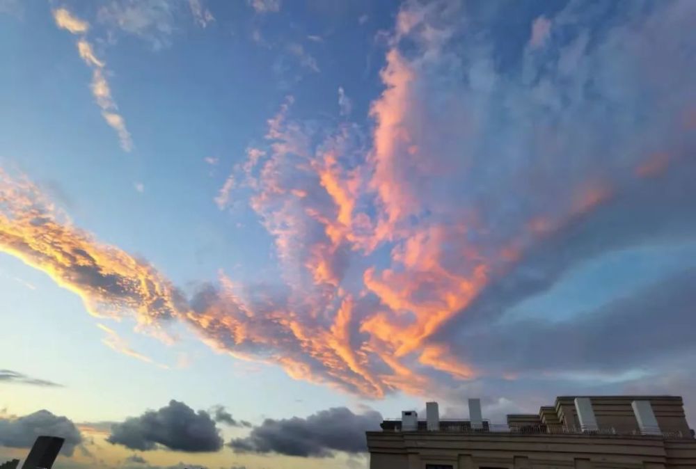 今天傍晚魔都上空火红的云彩,你拍到了吗?