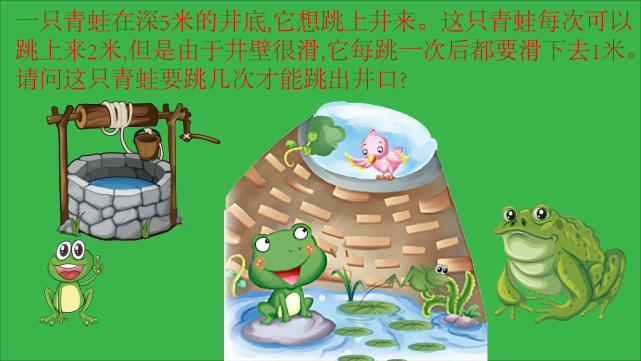 【例1】一只青蛙在深5米的井底,它想跳上井来.