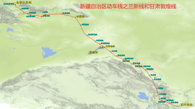 甘肃省,青海省,新疆维吾尔自治区和宁夏回族自治区最新高铁动车组线网