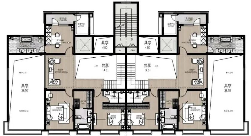 建面约308平米叠拼叠下首层户型图