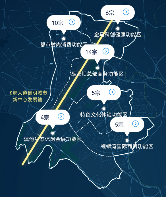 在官渡区的最新规划中,将辖区划分为6大功能区,分别为:巫家坝约344.