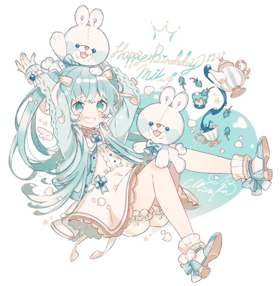 初音未来插画壁纸miku!生日贺图来啦!太太们的画风我好喜欢!