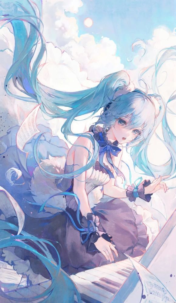 初音未来插画壁纸miku!生日贺图来啦!太太们的画风我好喜欢!