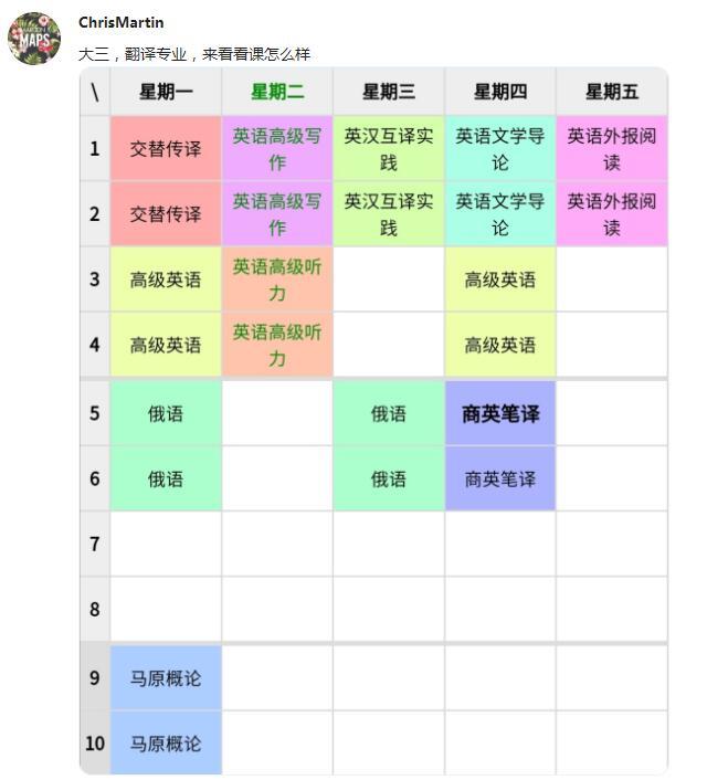 大学生"课程表"火了,没有对比就没有伤害