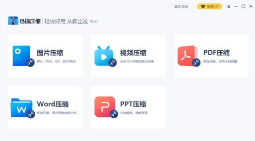 首页我们可以看到六个比较大的图标,在这里点击最后一个图标"ppt压缩"