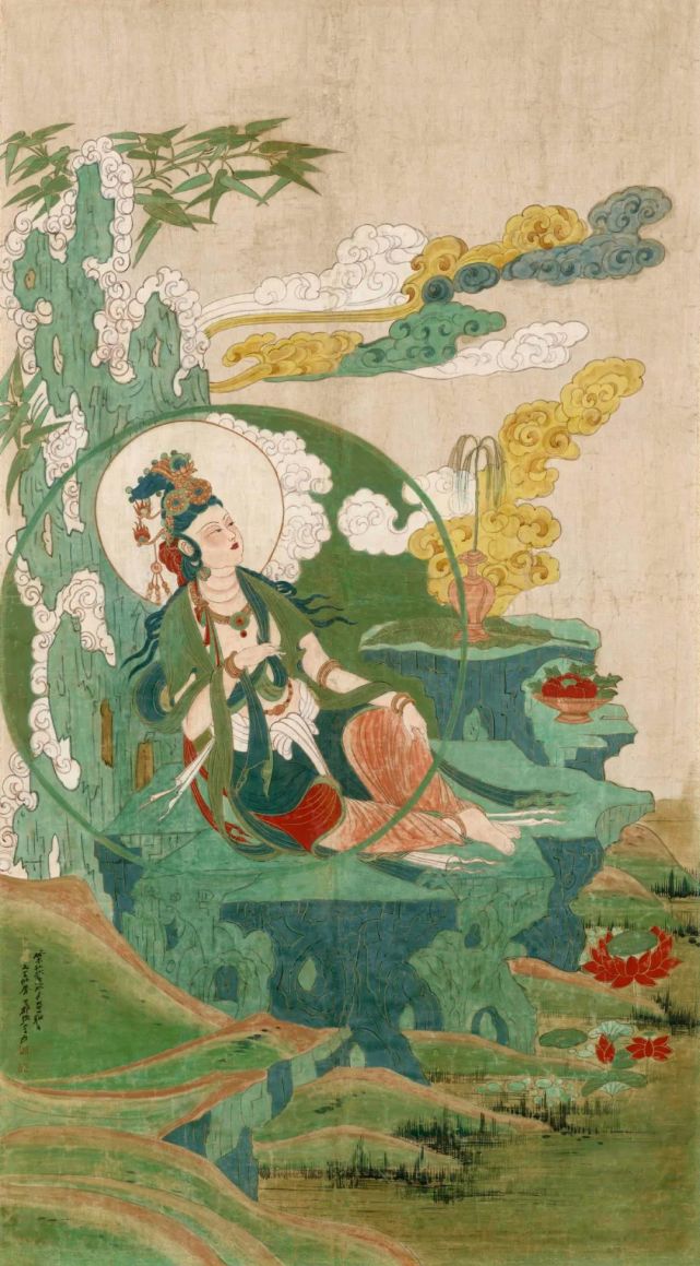 这充满着中国式的艺术造景,成为了水月观音统一的背景样式记载中,周昉