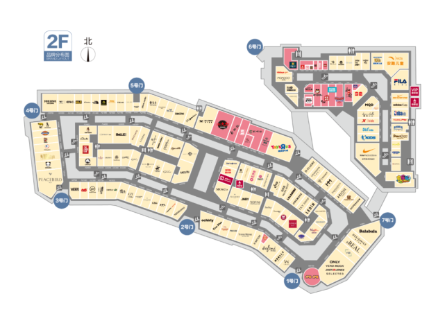 郑州杉杉奥特莱斯一二期 二楼品牌分布图 三层 及屋顶并没有再规划