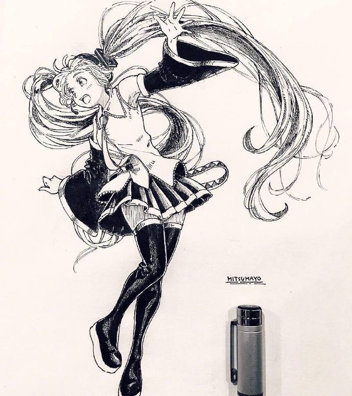黑白色的同人同样别具魅力,看看这初音未来,没颜色也可爱!