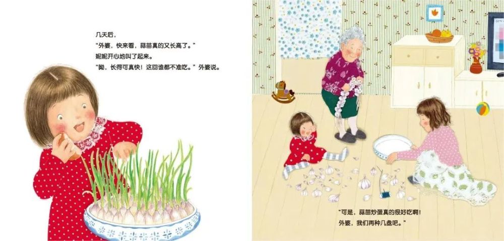 妮妮欣喜的发现,蒜苗真的长出来了!