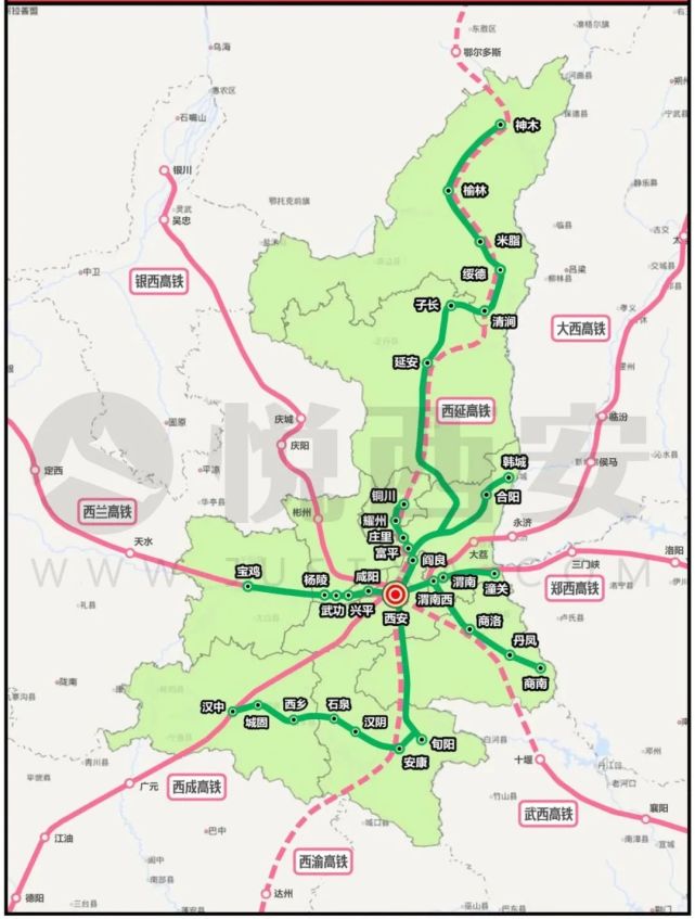 宝鸡至乾县铁路 线路示意图西法城际铁路将原先的一条环线规划取消