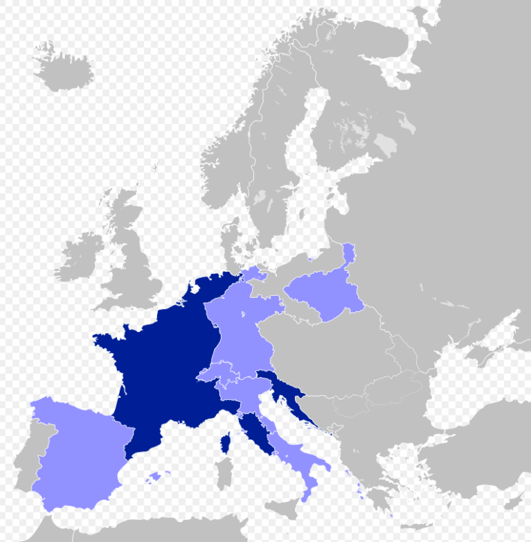 巅峰时期的法兰西第一帝国和其附属国疆域