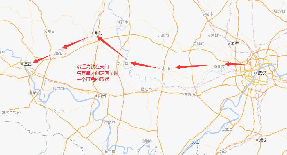 天门,荆门和宜昌城区不在一条直线上,沿江高铁湖北段该怎么走?
