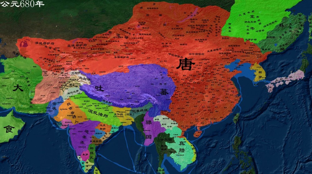 公元680年的唐朝地图