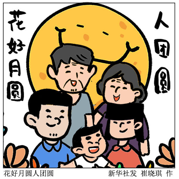 图表漫画表情包中秋节花好月圆人团圆