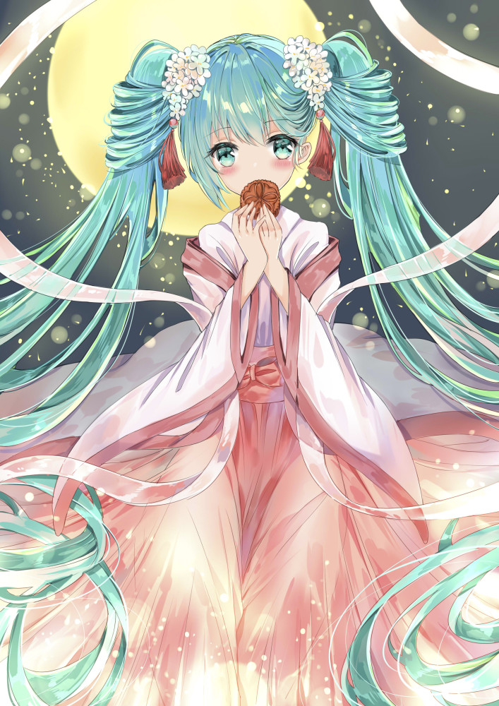 中秋明月二次元壁纸化身仙子的初音太美了