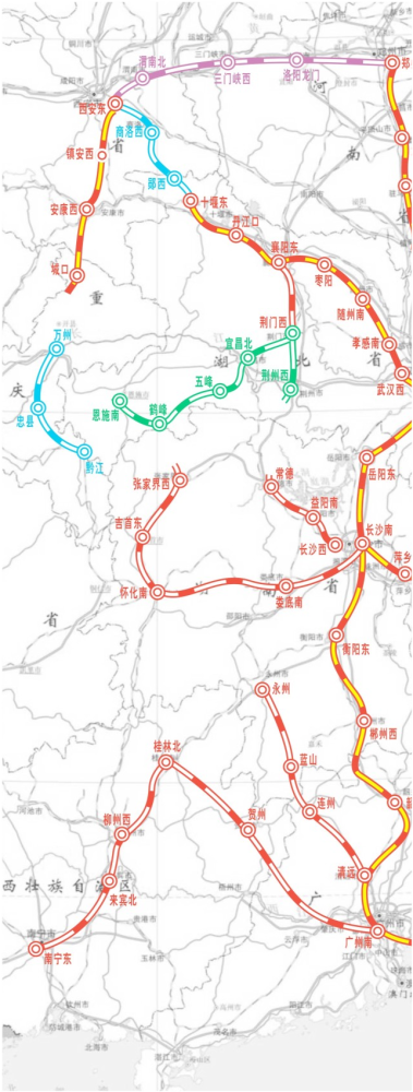 功能(1)渝东北互联渝东南;2, 重庆市万黔高铁以上特征:西广通道和西