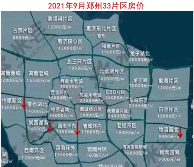 9月郑州34区房价地图