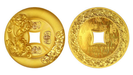 黄金钱500克和100克图案一致 (此处以500克为例展示)