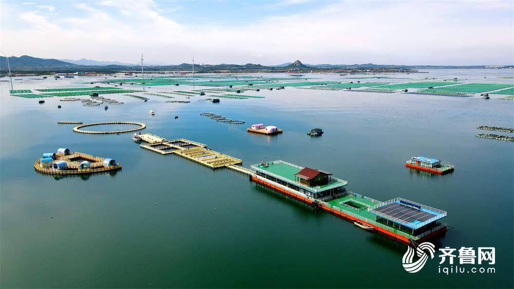 在威海荣成石岛管理区桑沟湾海洋牧场的海上观光平台,来自上海,烟台等