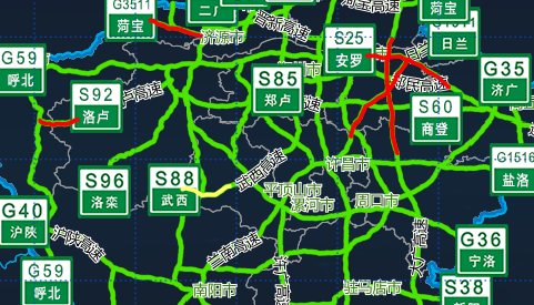 因路面通行条件受限,商登高速与安罗高速互通处以东至尉氏北站(主线)