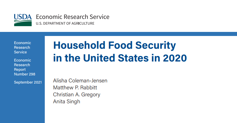 2020年美国家庭食品安全报告十分之一的人食品不达标