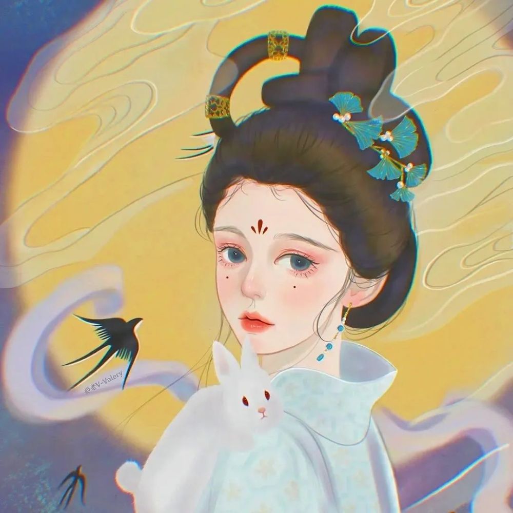 天仙头像 手绘精美嫦娥玉兔头像 二