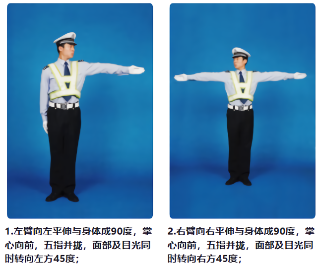 我国目前现行的交通警察手势信号主要有八种,分别是停止信号,直行