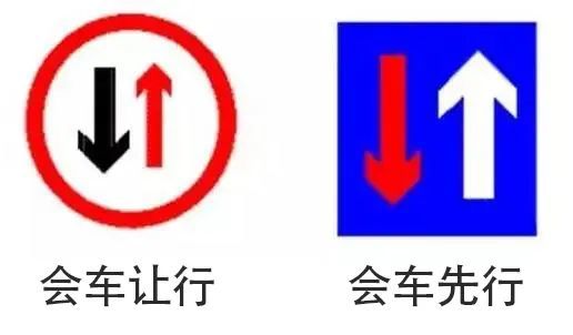 02右边标志会车先行方形蓝底的标志属于指示标志,表示会车先行.