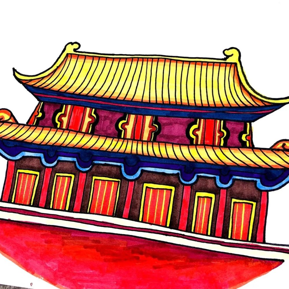 胶 观察与讨论 步骤一:我们先利用简单的线条画出天安门城楼的外形