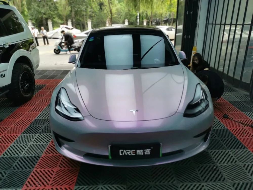 改色案例白色特斯拉model3梦幻灰改色贴膜