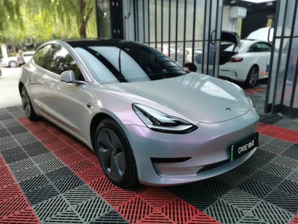 改色案例白色特斯拉model3梦幻灰改色贴膜