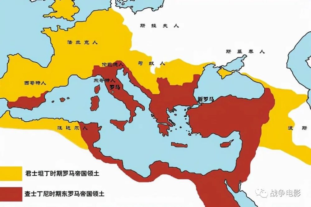 查士丁尼中兴时的东罗马帝国最大版图托提拉死后特亚斯又被推举为东