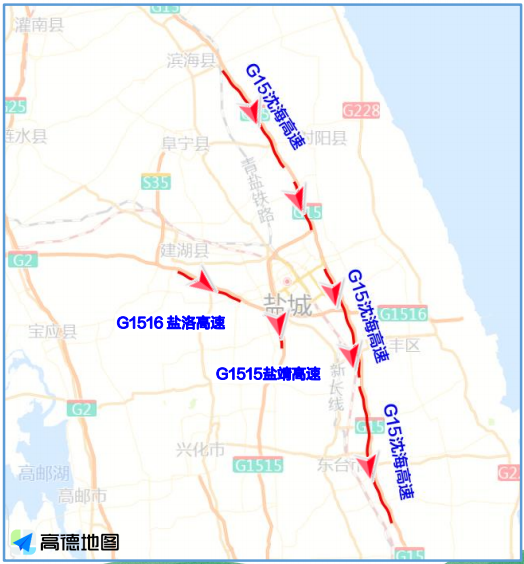 出城易拥堵缓行的高速主要是 g15沈海高速, g1516盐洛高速的部分路段