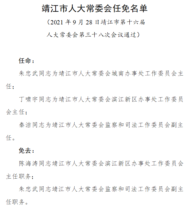 微靖江靖江市人大常委会任免名单事关多个部门