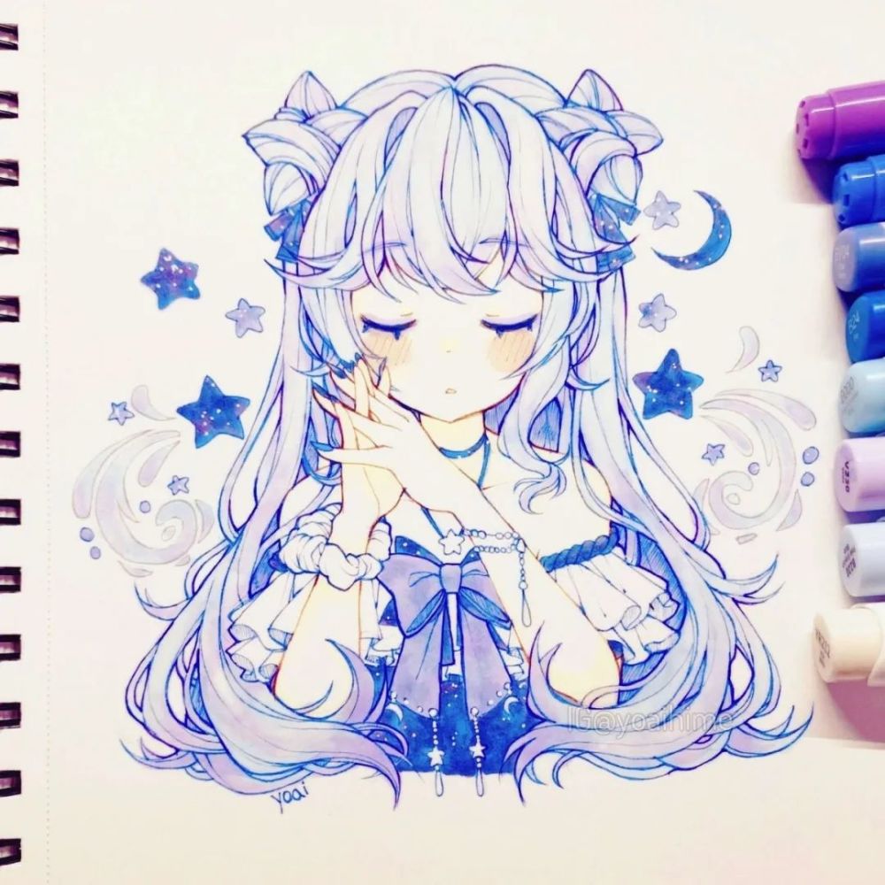 马克笔插画手绘大佬更新了二次元q版动漫少女合集新手肝