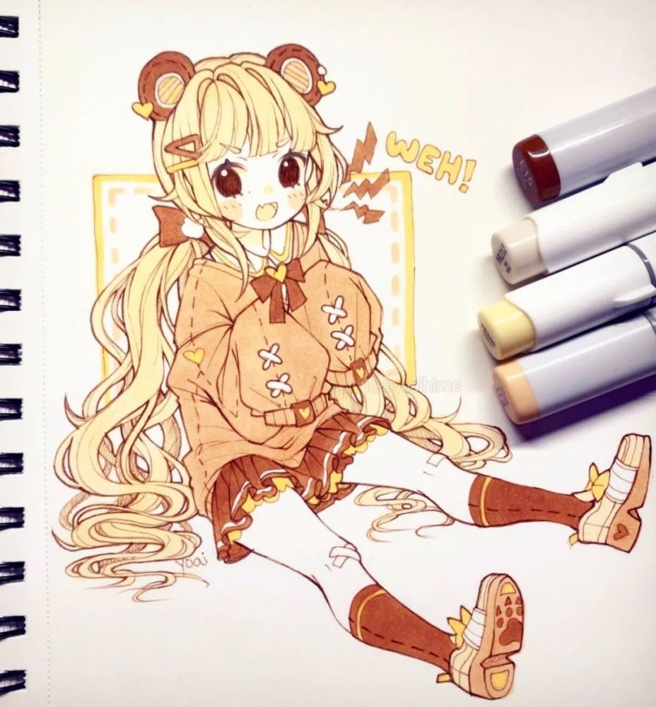 马克笔插画手绘大佬更新了二次元q版动漫少女合集新手肝