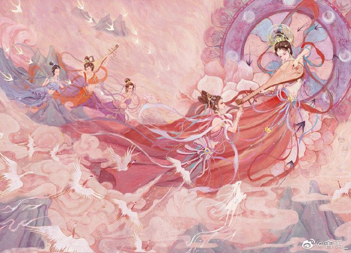 古风手绘插画神话场景舍溪