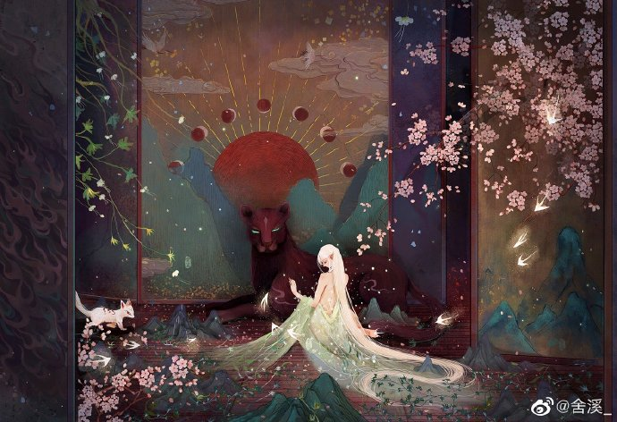 古风手绘插画神话场景舍溪
