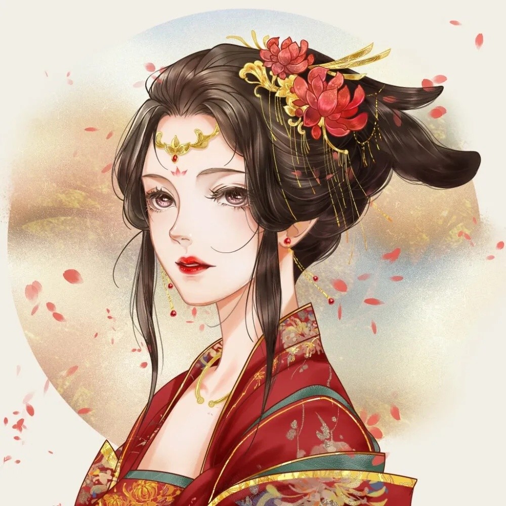 惊艳红色 古风动漫女子头像