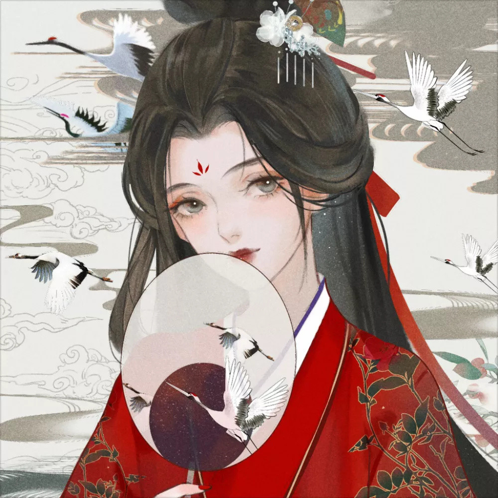 惊艳红色古风动漫女子头像