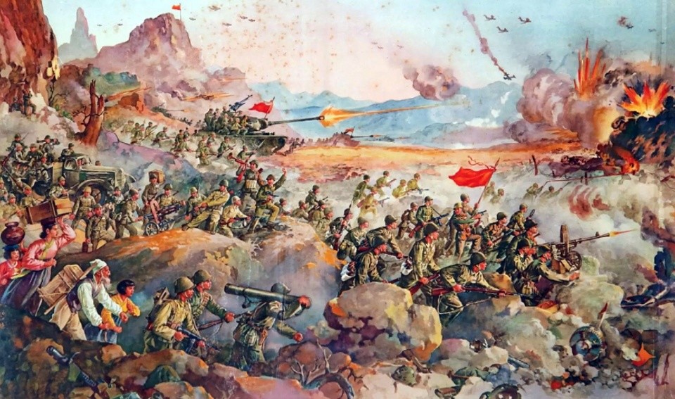 一幅反映上甘岭战役的画作,真正的打仗肯定不是这个样子的嘛,但不嘛样