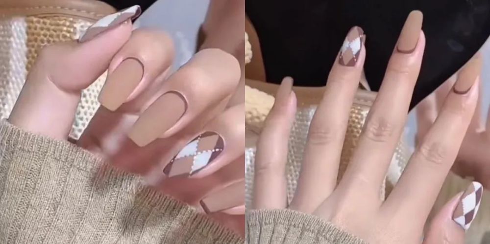 学院风格子美甲