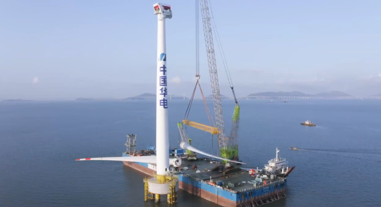 福建福清海坛海峡海上风电项目46台风机全部吊装完成