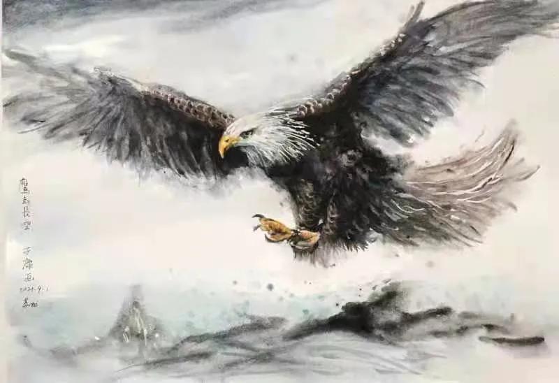 何子康《雄鹰展翅》水彩