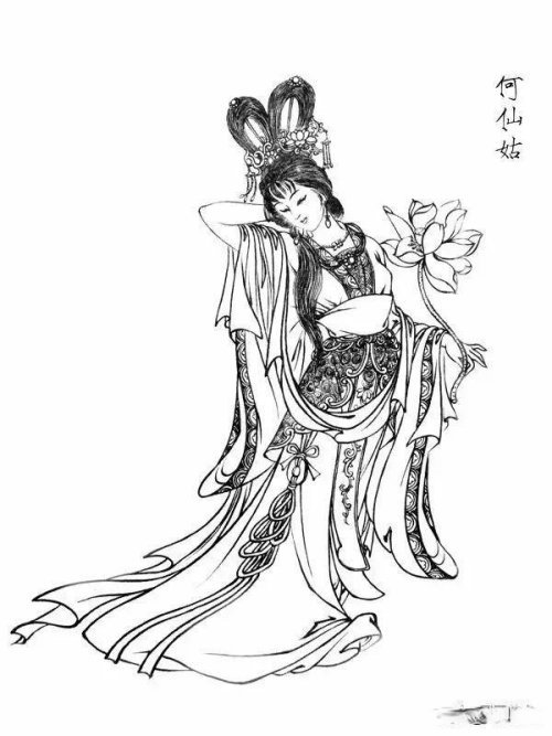 工笔白描图稿——八仙与四美