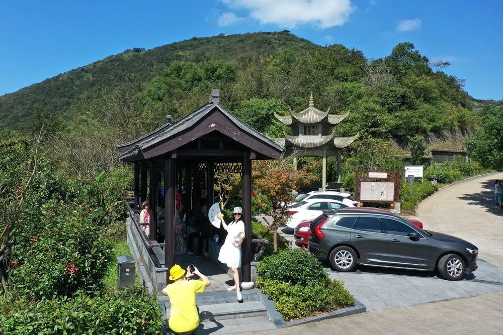 10月3日,游客在金塘岛仙人山景区拍照留念 姚峰 摄