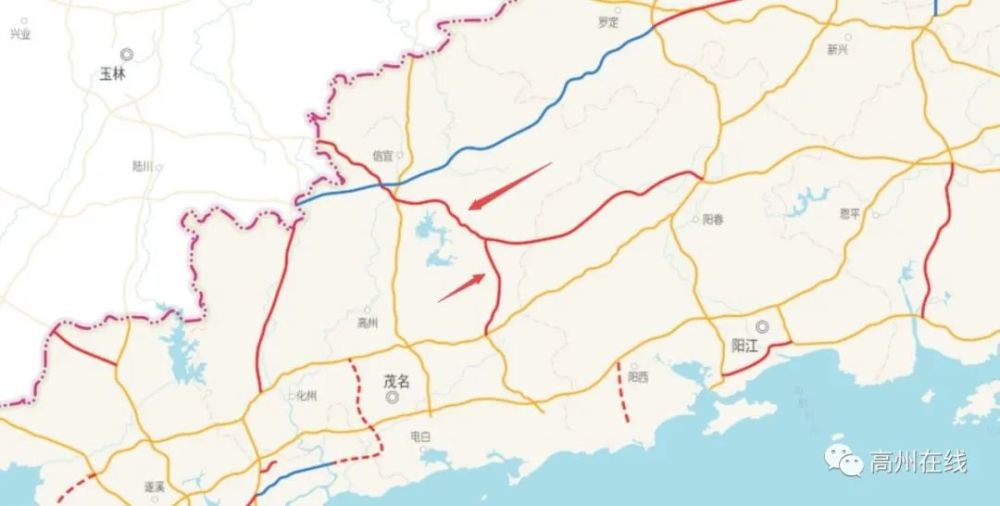 规划示意图》看到阳春至信宜高速高州段以及阳春至信宜高速公路茂名港