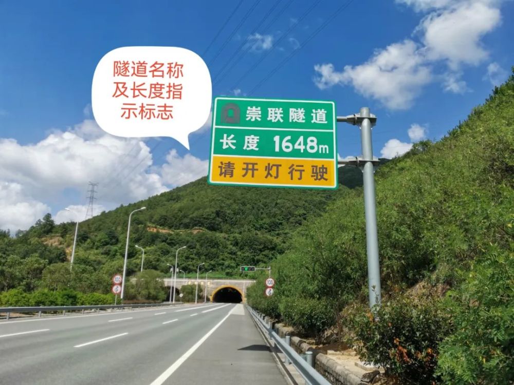 应在距隧道口约 300米处,注意观察 道路右侧隧道指示标志标明的隧道